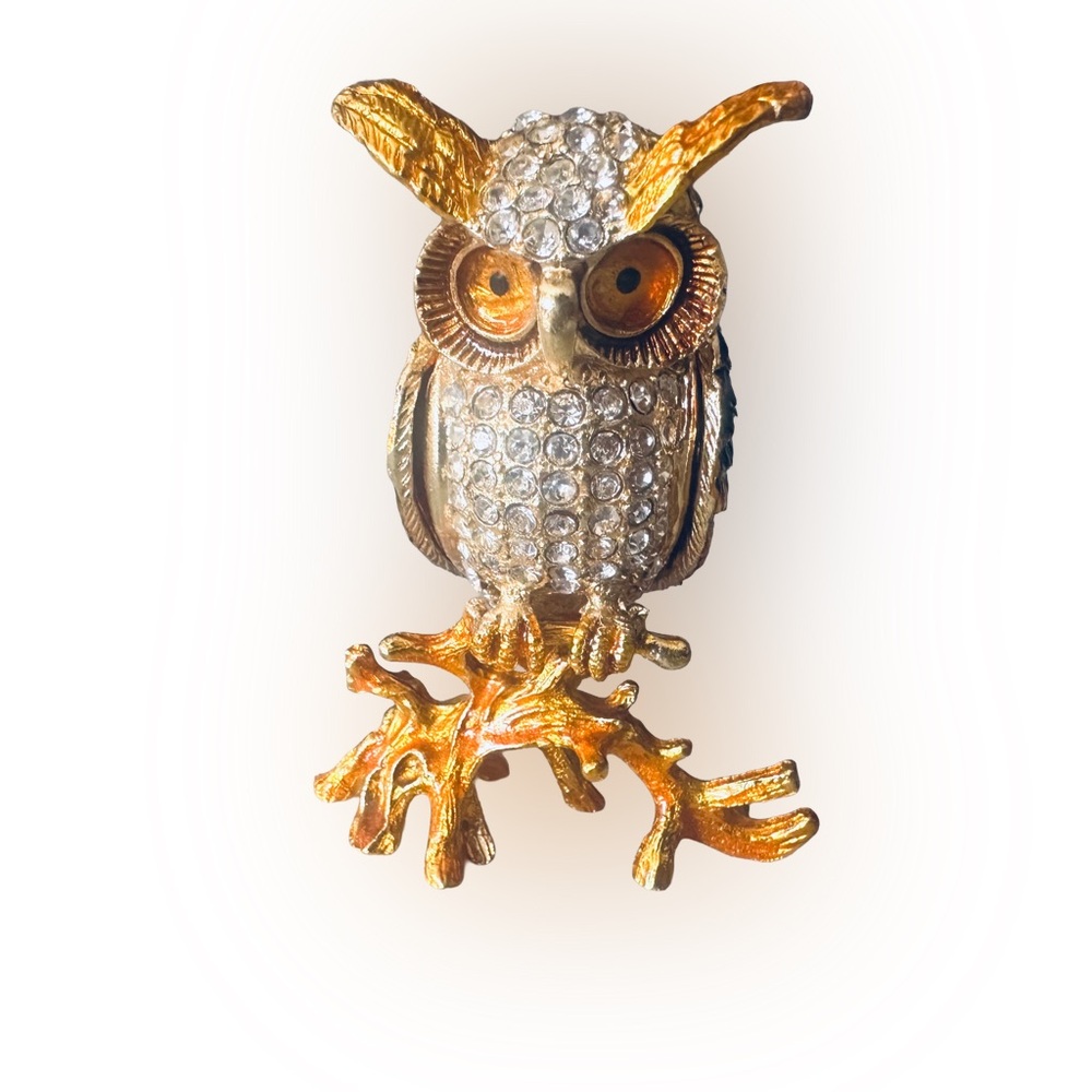Decorative Gold Tone Owl Trinket Box